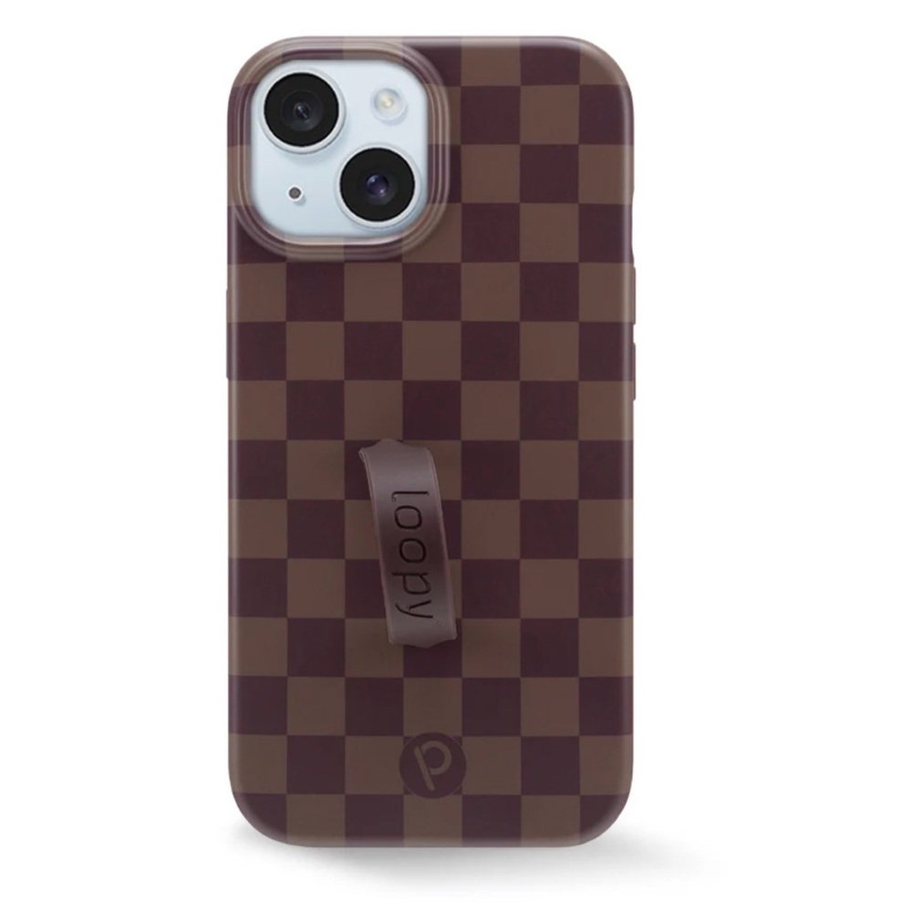 Checkered Brown Phone Case with Loop